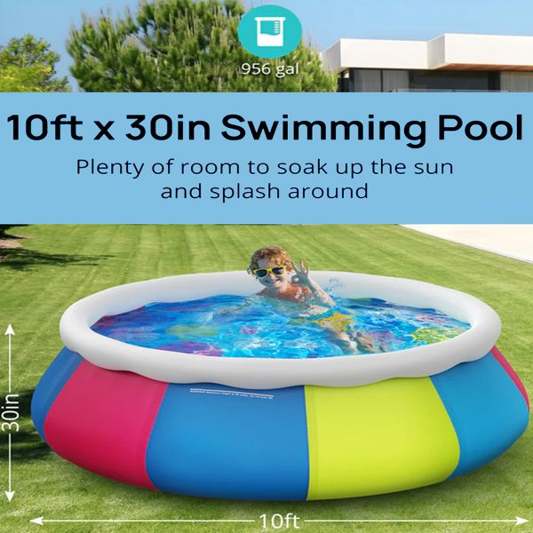 10' x 30in Inflatable Round Swimming Pool Easy Set with Pool Cover Above Ground Pool for Backyard Family Fun