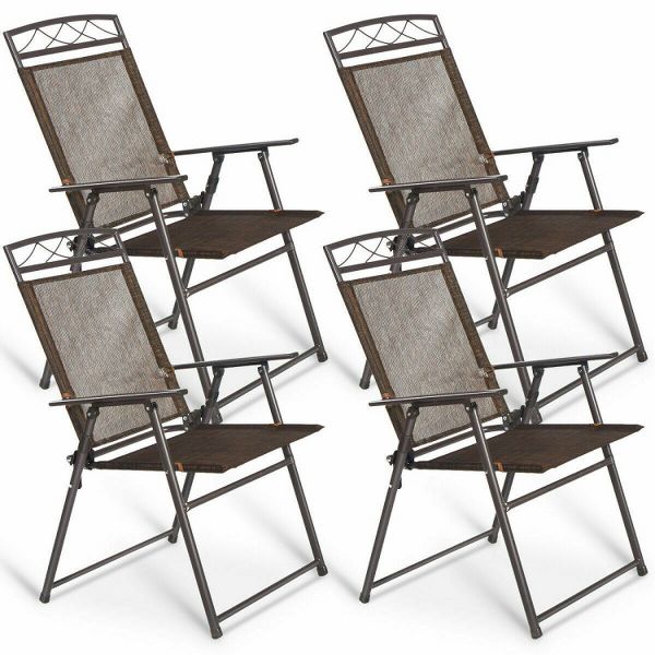 4-Pack Folding Sling Patio Chairs - Steel Frame for Camping & Deck Use