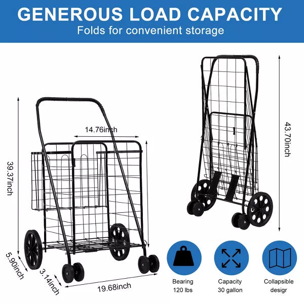 Folding Shopping Cart with Water-Resistant Removable Canvas Ba