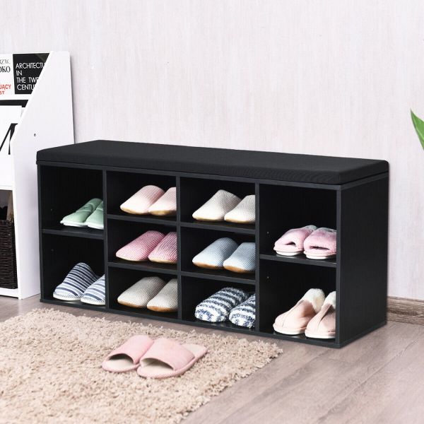 Black Shoe Storage Bench