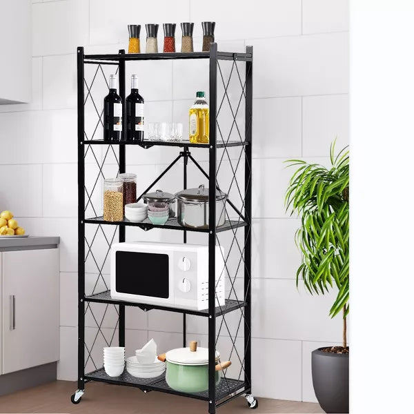 5 Shelf Wide Wire Shelving Utility Shelves Foldable Metal Storage Shelf Black