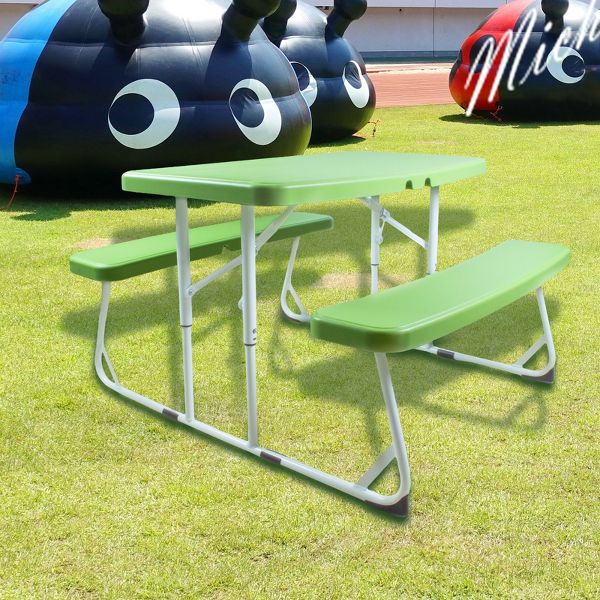 Kids Picnic Table Set with 2 Benches Durable Steel Frame for Indoor Outdoor Use