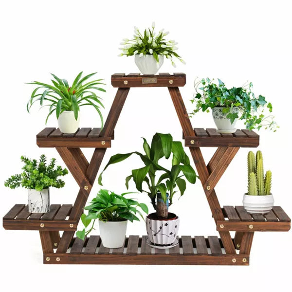 6-Tier Wood Outdoor Plant Stand Plant Display Rack