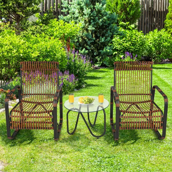 Brown 3-Piece Wicker Outdoor Bistro Set with Glass Table
