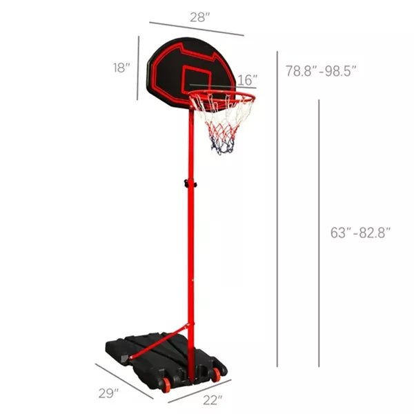 28in Portable Basketball Hoop System 5.2-7ft Height Adjustable