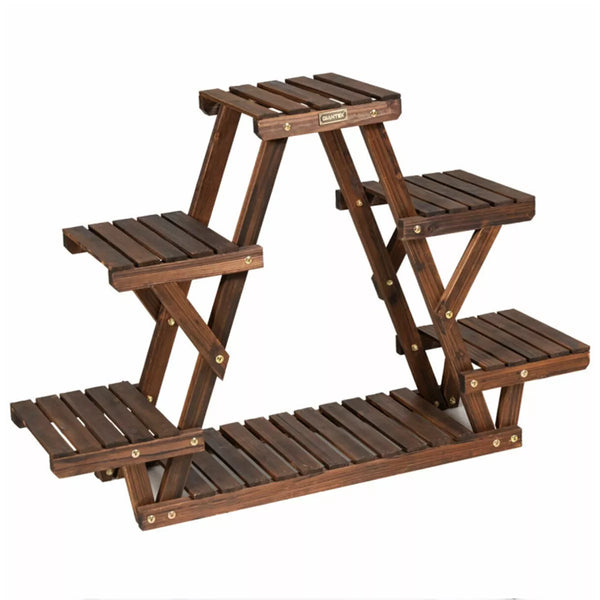 6-Tier Wood Outdoor Plant Stand Plant Display Rack