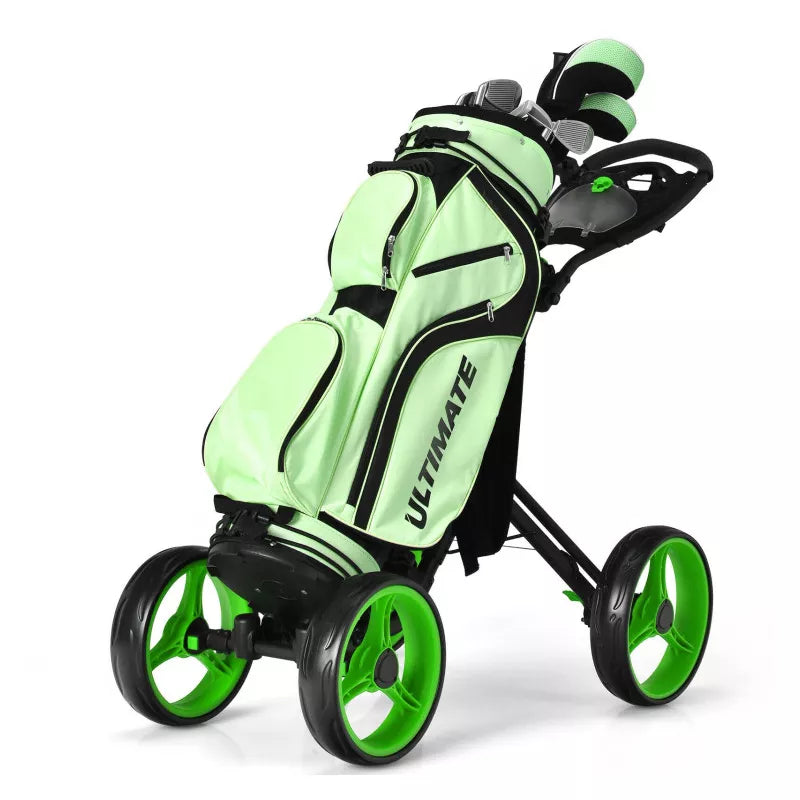 Golf Push Cart with 4 Wheels, Braking System, Scoreboard, and Adjustable Handle