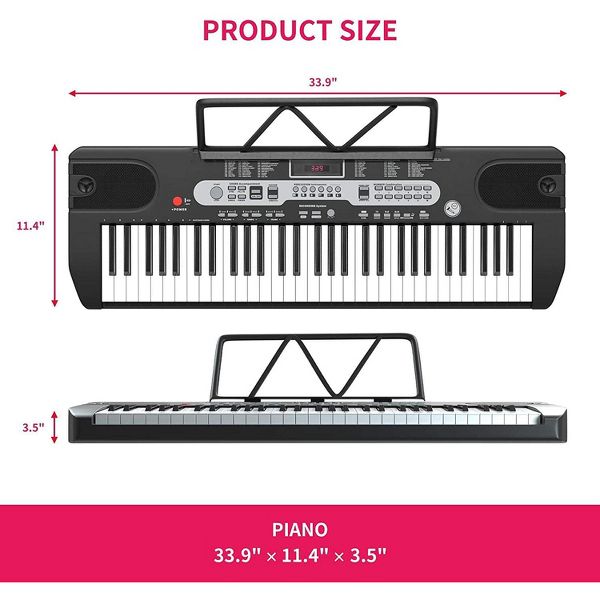 61-Key Beginners Electronic Keyboard Piano Set w/ LCD Screen, Lighted Keys, Teaching Modes