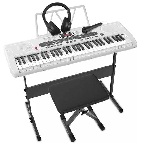 61 Key Lighted Keyboard Piano Electric Keyboard Kit with Stand, Bench, Headphones and Built-in Speakers