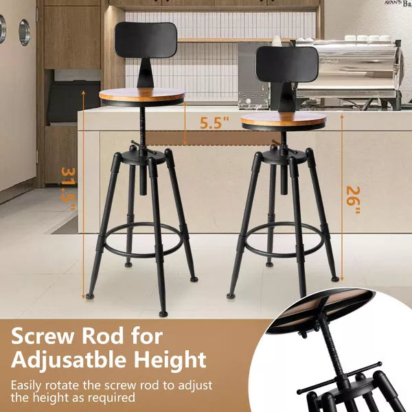 Set of 4 Height Adjustable Barstool Steel FrameKitchen Stool
