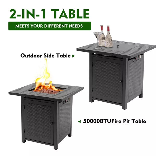 50,000 BTU Propane Fire Pit Table 28" Patio Square Gas Fireplace