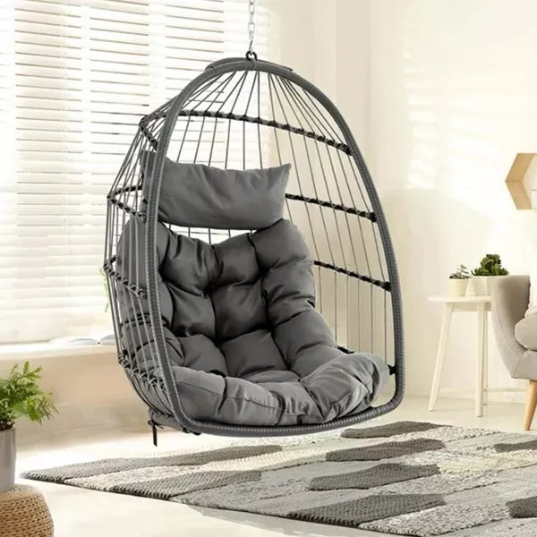Hanging Wicker Egg Chair with Cushion, Without Stand