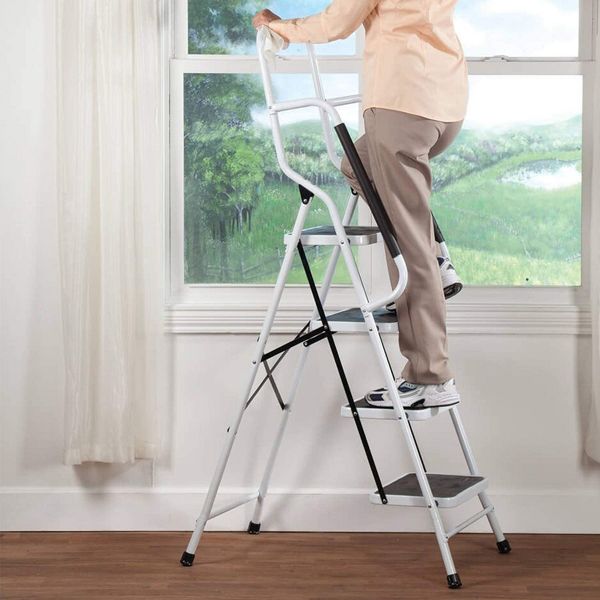 4 Step Portable Ladder Folding Step Stool with Hand Rail Wide Secure Anti-Slip Platform