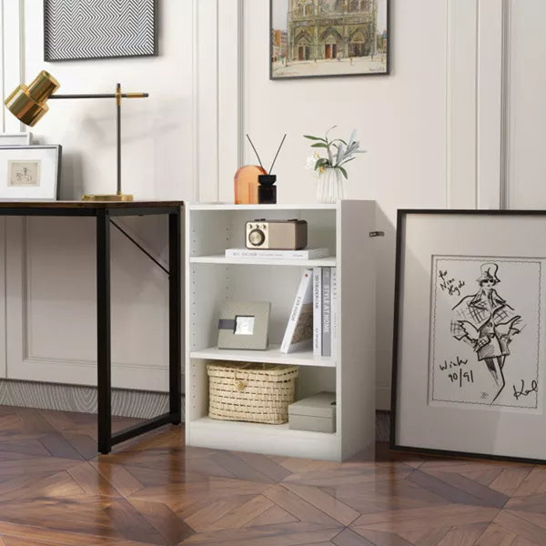 3-Tier White Wood Pantry Organizer Bookcase Open Display Rack Cabinet with Adjustable Shelves