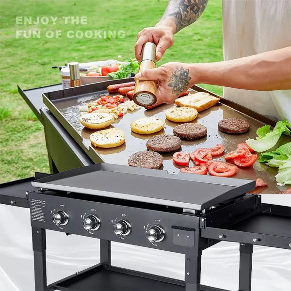4-Burner Gas Grill 36000 BTU Propane Griddle with Side Board