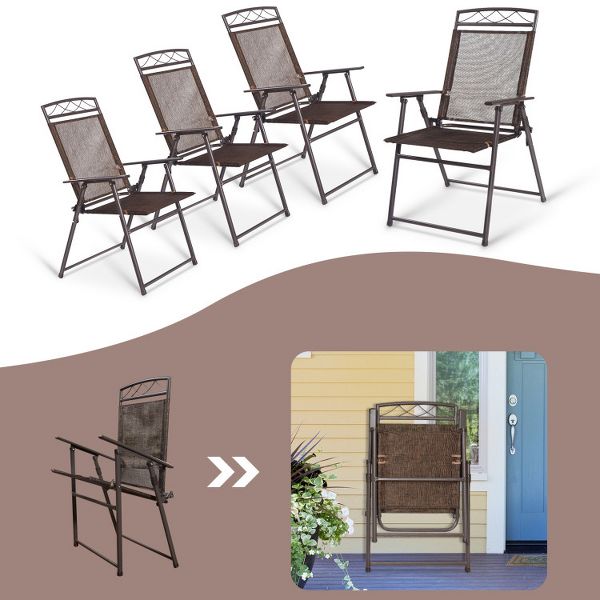 4-Pack Folding Sling Patio Chairs - Steel Frame for Camping & Deck Use