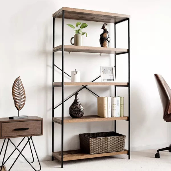 5-Tier Brown Pantry Organizer Industrial Bookshelf Display Storage Rack