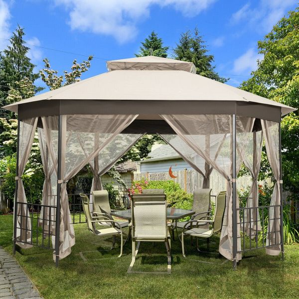 Beige 10'x12' Octagonal Patio Gazebo