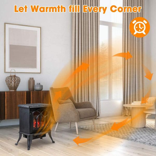 3D Flame Electric Fireplace Heater Infrared Space Warmer Black