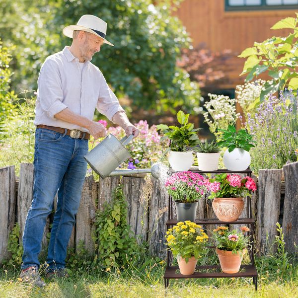 3-Tier Metal Plant Stand with Wheels and Handle - Perfect for Balconies