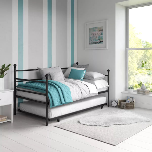 Bed Frame Twin Size Metal Daybed with Adjustable Trundle Bed