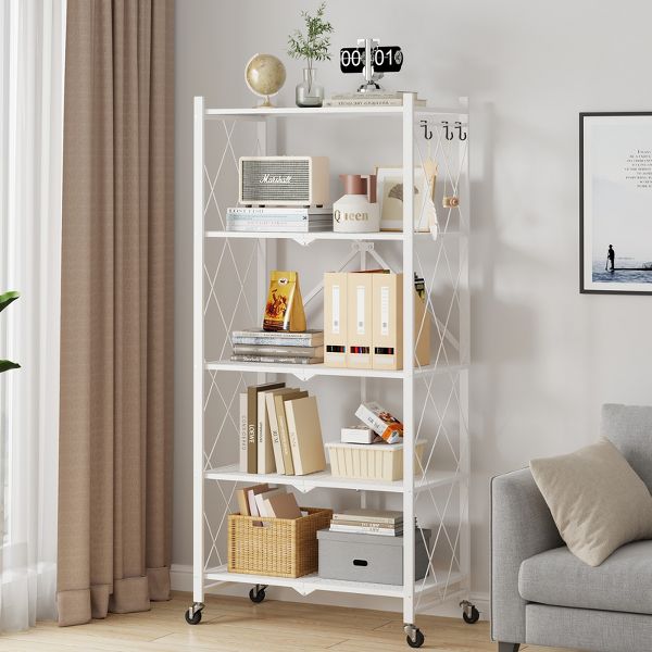 5-Tier Foldable Storage Shelves Adjustable Organizer Rack with Wheels
