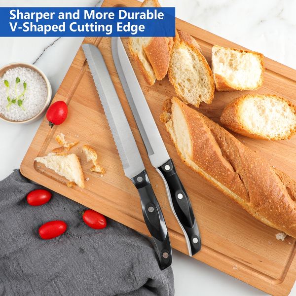 19-Piece Knife Set Premium Stainless Steel Cutlery Set with Wooden Block for Storage