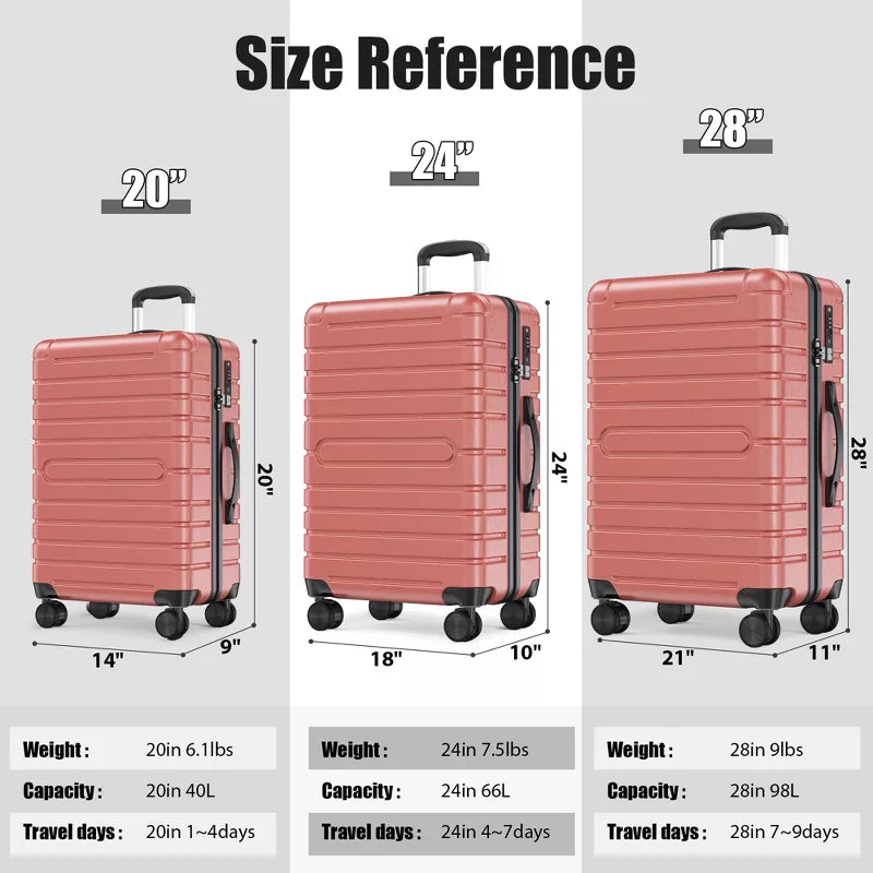 3 Piece Hardside Luggage Set Suitcase Set with Spinner Wheels and TSA Lock