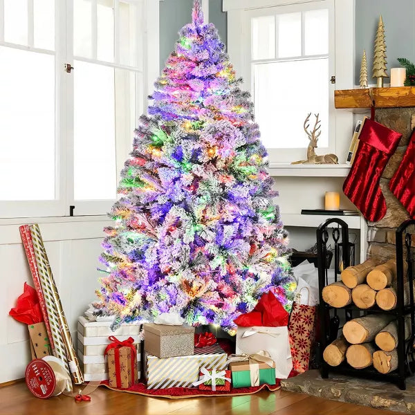 7.5ft Pre-lit Artificial Christmas Tree with 550 Remote-controlled Multi-Color Lights and 1405 Branch Tips