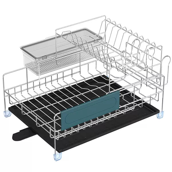 Dish Drying Rack 2-Tier Detachable Stainless Steel Rack with Cutlery Box and Cup Holder