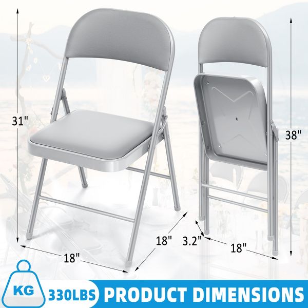 4 Pack Folding Chairs Portable Dining Chairs with Padded Seat