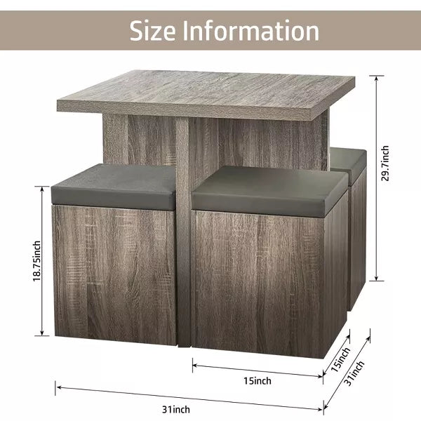 5 Piece Dining Table Set for One Dining Table and 4 Storage Ottomans
