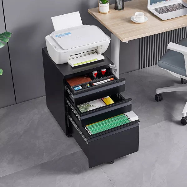 3-Drawer Mobile File Cabinet Lockable Metal Storage for Files