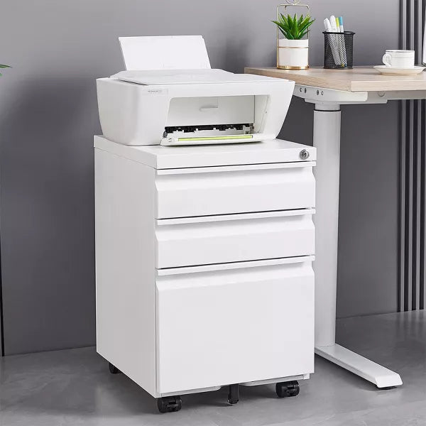 3-Drawer Mobile File Cabinet Lockable Metal Storage for Files