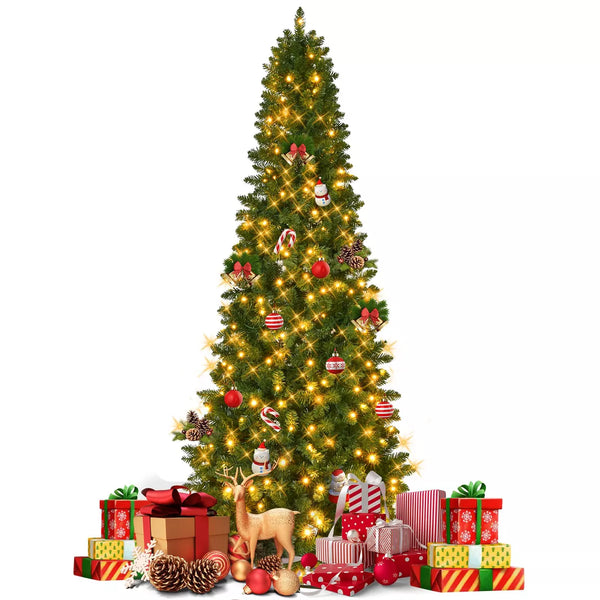 6Ft Pre-Lit Flocked Hinged Artificial Christmas Tree with 250 Warm White Lights and 650 Branch Tips