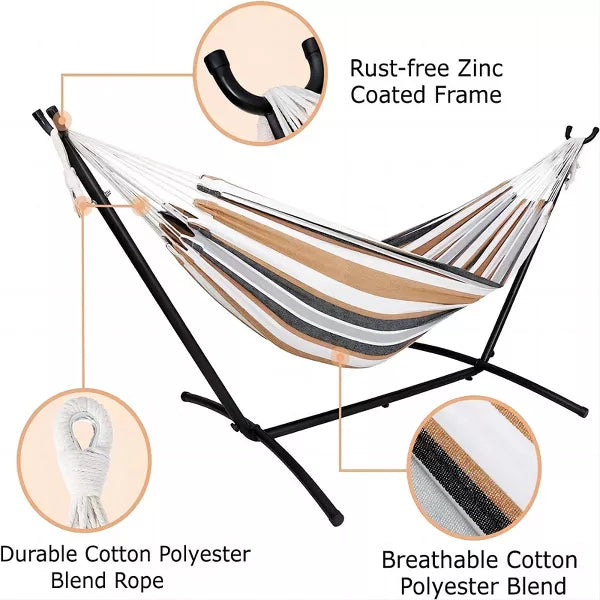 2 Person Cotton Hammock with Stand 450lb Capacity