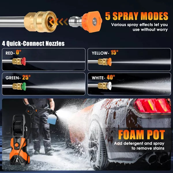 3200 PSI Electric Pressure Washer 2.2 GPM with 4 Nozzles & Spray Gun