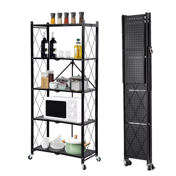 5 Shelf Wide Wire Shelving Utility Shelves Foldable Metal Storage Shelf Black