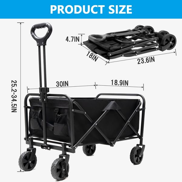 Folding Heavy Duty Utility Cart Wagon with Wheels Holds Up to 165 Pounds