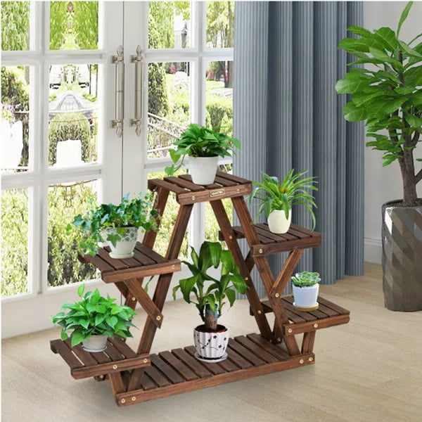6-Tier Wood Outdoor Plant Stand Plant Display Rack