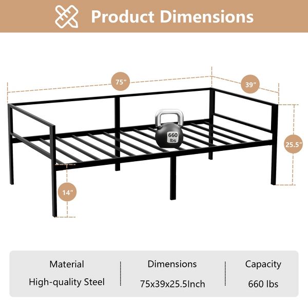 Platform Bed Frame Quick Lock Steel Support Twin Daybed Frame