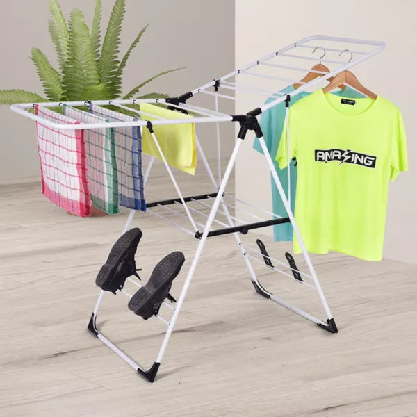 2-Level Portable Laundry Clothes Storage Drying Rack with Height-Adjustable Gullwings
