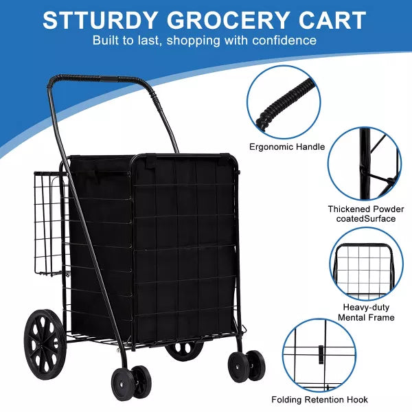 Folding Shopping Cart with Water-Resistant Removable Canvas Ba