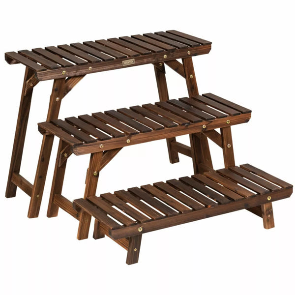 30in 3 Tier Brown Step Wooden Plant Stand