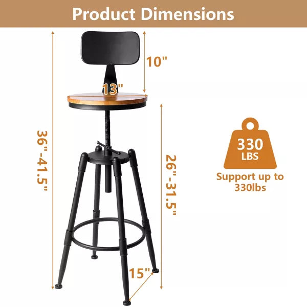 Set of 4 Height Adjustable Barstool Steel FrameKitchen Stool