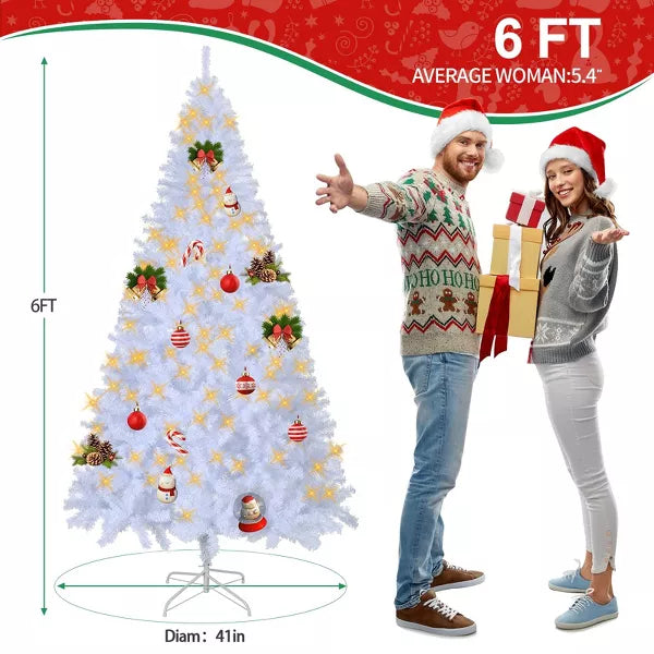 6ft Premium Hinged Artificial Christmas Tree with 1000 Branch Tips and Sturdy Metal Base