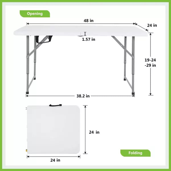 4ft Folding Table 19in-29in Height Adjustable Camping Table