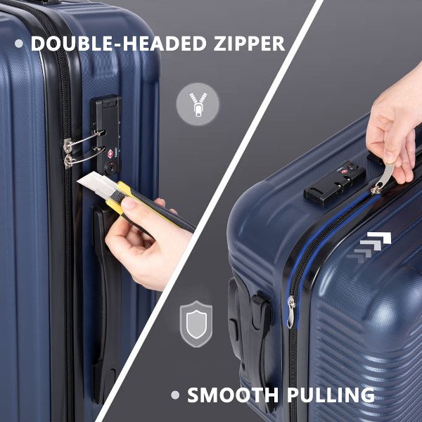 3 Piece Luggage Set ABS Hard Shell luggage with TSA Lock Lightweight Suitcase Travel in Style and Security Blue