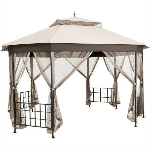 Beige 10'x12' Octagonal Patio Gazebo