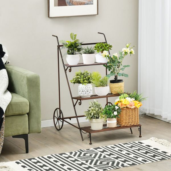 3-Tier Metal Plant Stand with Wheels and Handle - Perfect for Balconies